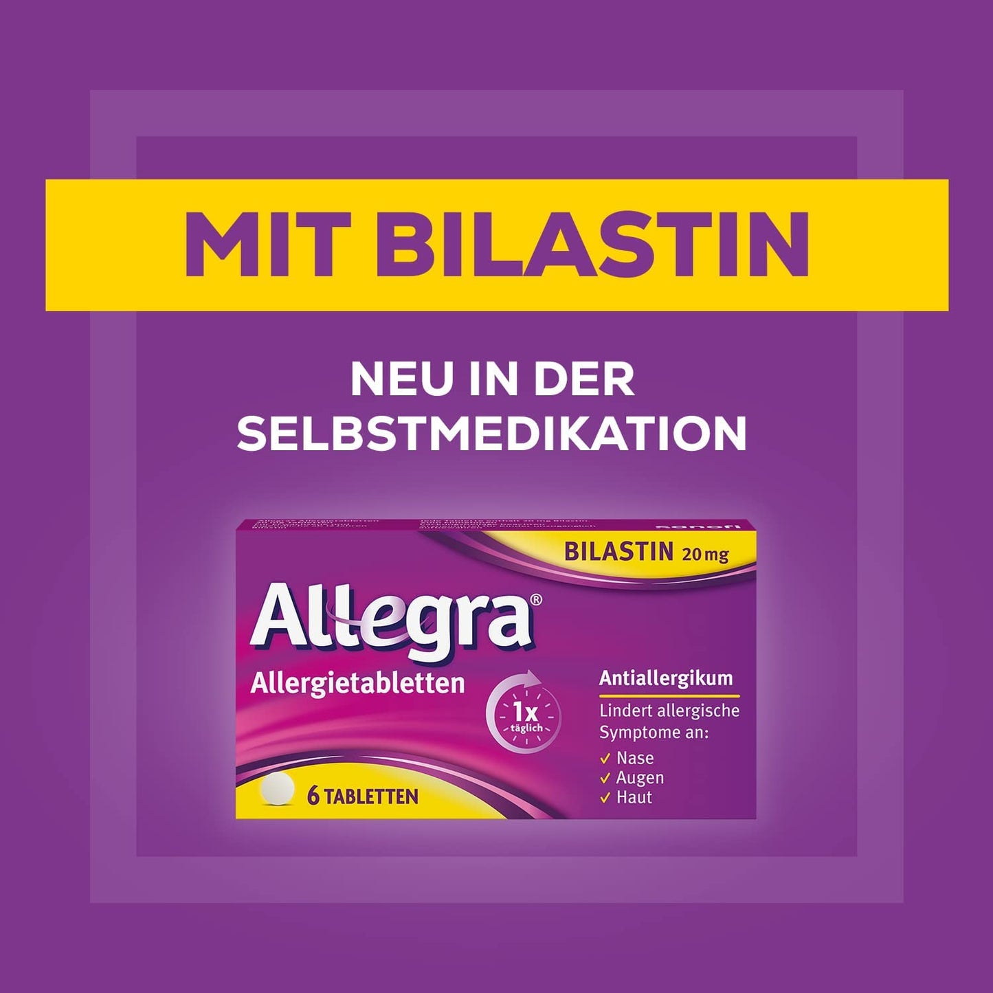 ALLEGRA 20mg Allergietabletten - lindert wirksam allergisch bedingte Symptome wie Niesen, tränende Augen sowie Juckreiz, Rötung und Quaddelbildung