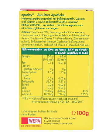 WEPA/ apoday Heisse Zitrone zuckerfrei - 10 x 10 g
